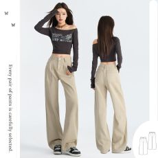 奶咖直筒休闲裤女2026年春秋季款百搭阔腿裤高腰显瘦裤子