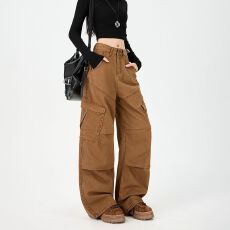 批发潮酷工装裤休闲阔腿牛仔裤女廓形宽松贴袋纯棉松弛感褶皱<b class='q'>个性</b><b class='q'>时尚</b>