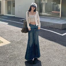 批发2026年新款｜美式复古｜前开叉设计｜包臀<b class='q'>牛仔</b>半身裙女