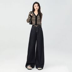 批发九分长裤加长美式宽松阔腿<b class='q'>牛仔裤</b>女2026新款高腰垂感慵懒