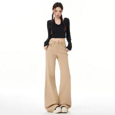 批发卡其绣花弹力微喇叭牛仔裤女<b class='q'>秋</b>冬高腰显瘦不贴腿刺绣拖地裤