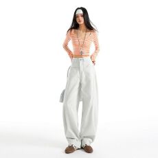 批发美式灰白弯刀牛仔裤女2026春<b class='q'>夏</b>宽松阔腿裤设计感高腰裤子新款