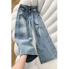 批发设计感抽绳满天星<b class='q'>镶钻</b><b class='q'>牛仔裤</b>女2026早秋新款显瘦阔腿裤长裤