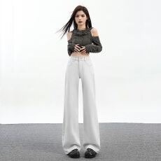 批发春夏高级感宽松阔腿牛仔裤女<b class='q'>新款</b>月光灰超柔高腰垂感喇叭裤