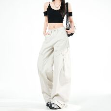 批发解构大口袋设计感｜甜酷出街｜美式复古辣妹设计感弯刀工装裤女