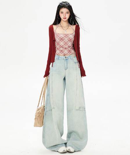 2026 봄 드레스 새로운 와이드 레그 팬츠 여성 의류 청바지 스트레이트 팬츠 레트로 블루 데님 긴 바지 길이 연장