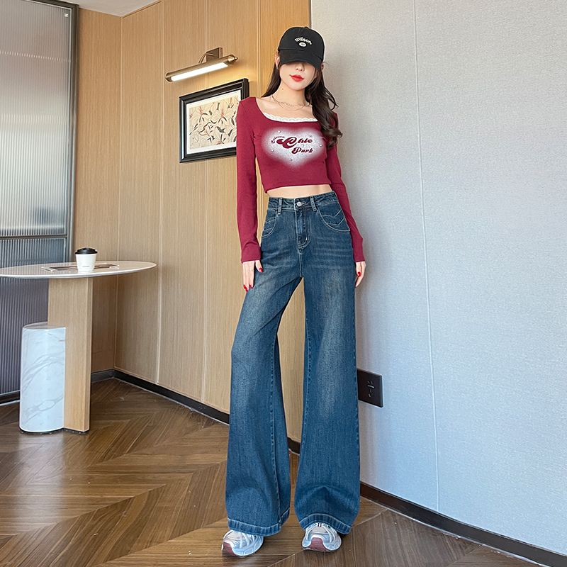 아메리칸 노스탤지어 이른 봄 새로운 캐주얼 루즈핏 넓은 다리 청바지 여성