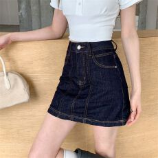 批发实拍# 百搭防走光高腰气质A字裙 复古白色<b class='q'>牛仔</b><b class='q'>包臀裙</b>半身裙