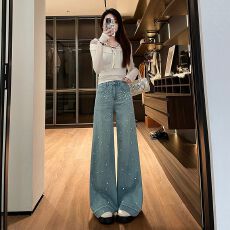 批发重工<b class='q'>钉珠</b>阔腿<b class='q'>牛仔裤</b>女春秋季2026新款独特宽松流行百搭高级直筒裤