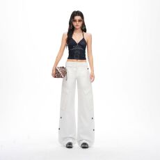 批发26年春夏新款 美式结构主义斜插口袋侧褶修型剪裁中腰宽松裤子女