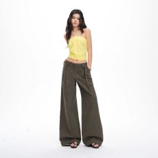 批发26年春夏新款美式复古辣妹中高腰显瘦宽松直筒阔腿裤子女