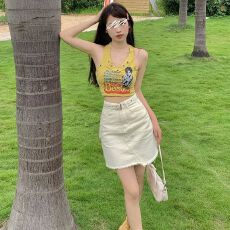 批发【爆品A字短裙】黑色米白牛仔<b class='q'>半身裙</b>女夏季 有腰带 XS-XL