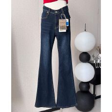 美式辣妹低腰微喇牛仔裤女2026新款V腰修身时尚显瘦弹力喇叭裤子