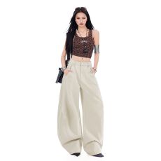 批发2026春夏新款弯刀阔腿休闲牛仔裤美式<b class='q'>高腰</b>显瘦宽松直筒拖地裤子