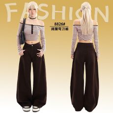 批发2026春季新款辣妹时尚复古风潮流宽松弯刀裤<b class='q'>阔腿裤</b>休闲女装裤
