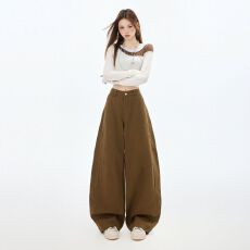 批发26春夏棕咖色美式复古水洗做旧牛仔裤男女宽松直筒<b class='q'>阔腿裤</b>长裤加长