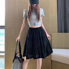 批发波点雪纺半身裙女夏季中裙小个子松紧高腰百搭a字<b class='q'>百褶</b><b class='q'>短裙</b>