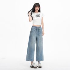 批发2026春夏常规新款<b class='q'>松紧</b>腰设计高腰通勤版型舒适面料阔腿九分裤