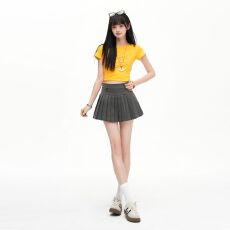 批发2026春夏新款a字<b class='q'>半身裙</b>女百褶裙巨好看的裙子灰色高腰短裙