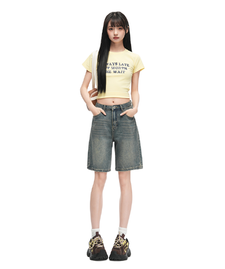 5 점 데님 반바지 여성 2026 년 여름 새로운 작은 키 하이웨이스트 스트레이트 슬림해 보이는 넓은 다리 바지