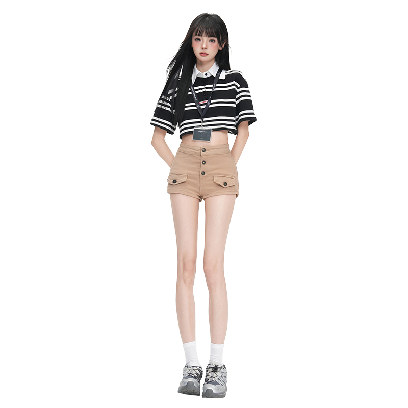 오래된 돈 바람 순수한 욕망 펭 넓적 다리 데님 반바지 여성 2026 여름 새로운 기타 버클 하이웨이스트 타이트 슬림해 보이는 타이트 스커트 핫 바지