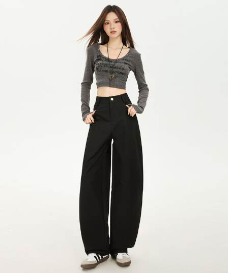 차 화이트 모통이 칼 캐주얼 바지 여성 2026 년 봄 여름 새로운 하이웨이스트 다용도 루즈핏 슬림해 보이는 넓은 다리 바닥 청소 바지