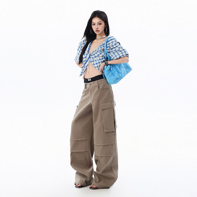 아메리칸 레트로 루즈핏 캐주얼 기타 주머니 루즈핏 넓은 다리 워크웨어 데님 바닥 청소 바지 아이들