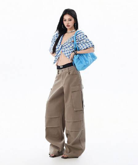 아메리칸 레트로 루즈핏 캐주얼 기타 주머니 루즈핏 넓은 다리 워크웨어 데님 바닥 청소 바지 아이들