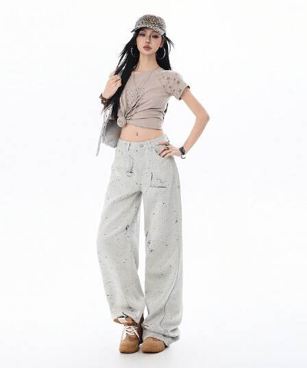 높음 거리 아메리칸 루즈핏 스트레이트 포함 라이 경기 서울 도루 센스 스트레이트 바닥 청소 캐주얼 청바지 아이들