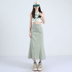 批发薄荷绿牛仔<b class='q'>半身裙</b>夏女2026新款高腰遮胯小个子设计感包臀裙子显瘦