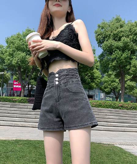 몸매 가꾸기 세 버클 디자인 센스 작은 대중 여름 한 마디 슬림해 보이는 뜨거운 반바지 gir.