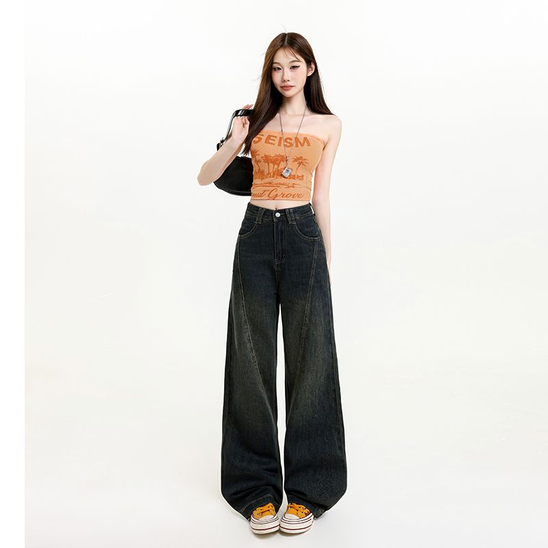 루즈핏 좁은 에디션 넓은 다리 청바지 여성 2026 새로운 봄 가을 폭발 바지 하이웨이스트 슬림해 보이는 작은 키 스트레이트 팬츠