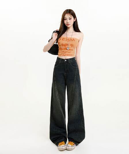 루즈핏 좁은 에디션 넓은 다리 청바지 여성 2026 새로운 봄 가을 폭발 바지 하이웨이스트 슬림해 보이는 작은 키 스트레이트 팬츠