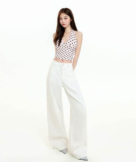 화이트 넓은 다리 청바지 여성 2026 년 봄 여름 새로운 하이웨이스트 슬림해 보이는 루즈핏 작은 키 스트레이트 바닥 청소 바지