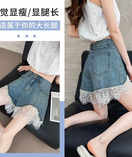 레이스 데님 반바지 여성 여름 얇은 스타일 2025 년 새로운 개성 루즈핏 세련된 인기 한 마디 반바지 아이들