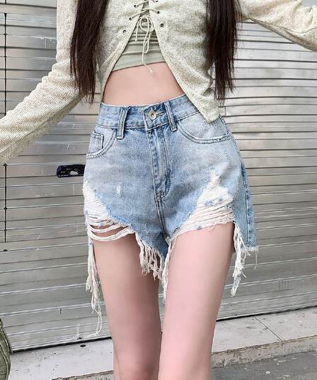 폭발 워싱 마 오래된 찢어진 부분 거친 가장자리 청바지 여성 여름 얇은 스타일 핫 바지 한 마디 반바지 높은 허리 바지