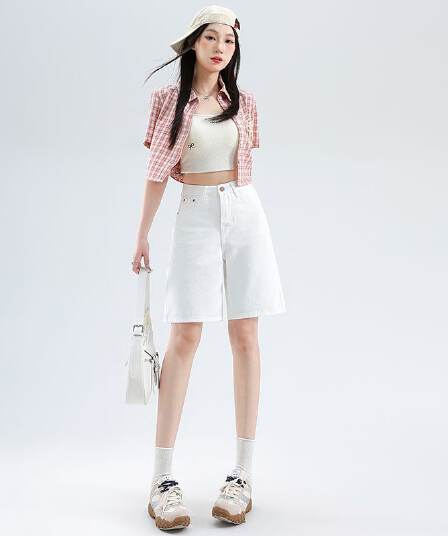 데님 반바지 여성 노스탤지어 블루 오부 바지 하이웨이스트 가죽 카드 반바지