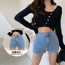 批发【<b class='q'>欧美风</b>】百搭辣妹高腰蜜桃臀短裤 黑色&浅蓝&咖啡色 XS-XL