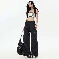 批发酷酷黑速干裤新款美式<b class='q'>工装裤</b>两穿通勤简约高腰休闲运动裤<b class='q'>女</b>