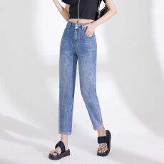 批发2025春夏新款女式高腰<b class='q'>哈伦</b><b class='q'>牛仔裤</b>宽松显瘦弹力小个子老爹裤九分裤