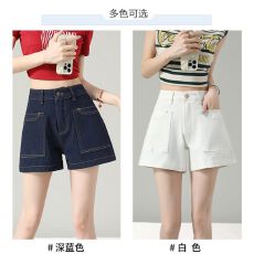 批发深蓝色<b class='q'>牛仔</b><b class='q'>短裤</b>女夏薄款2026新款阔腿<b class='q'>高腰</b>显瘦不掉色a字辣妹热裤
