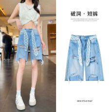 批发五分<b class='q'>牛仔</b><b class='q'>短裤</b>女夏季薄款2026年新款百搭宽松时尚流行破洞<b class='q'>短裤</b>子女