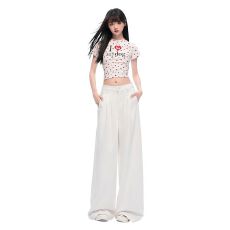批发白色阔腿牛仔裤女2026春夏新款<b class='q'>高腰</b>显瘦垂感透气褶皱宽松阔腿裤子