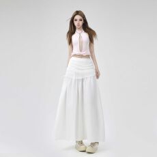 批发白色网纱拼接蕾丝蝴蝶结<b class='q'>半身裙</b>女2026夏季新款中长裙高腰裙子