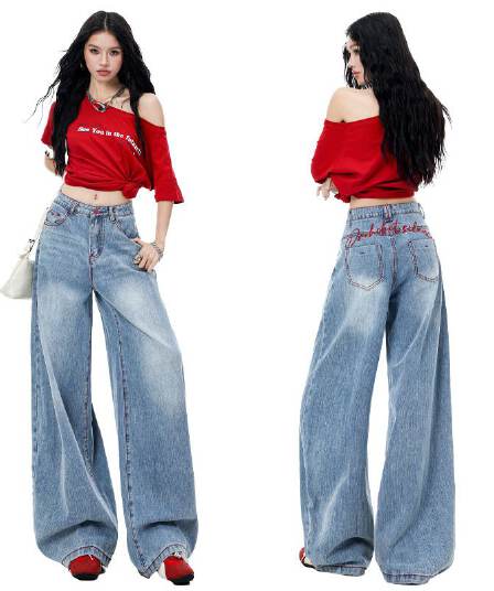 아메리칸 파리 버클 해체 3 차원 프로필 모양 스트레이트 넓은 다리 모통이 칼 청바지