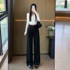 批发2026夏季薄款抗皱弹力卡其色微喇牛仔裤女<b class='q'>高腰</b>修身显瘦拖地休闲裤