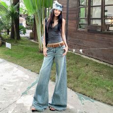 批发美式复古｜解构设计｜宽松喇叭阔腿牛仔裤女