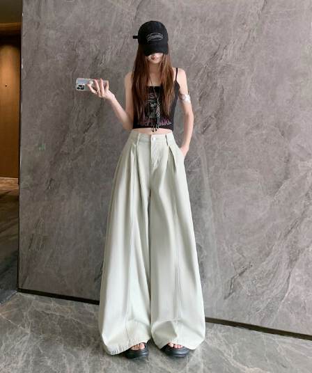 오래된 돈 레트로 서있는 자르다 디자인 센스 명중 Pleat 캐주얼 바지 새로운 루즈핏 와이드 레깅스 바지