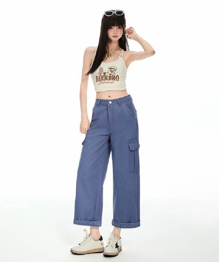 법 일 블루 아메리칸 레트로 루즈핏 스트레이트 다용도 2026 가을 새로운 워크웨어 팬츠 9 포인트 청바지 여성