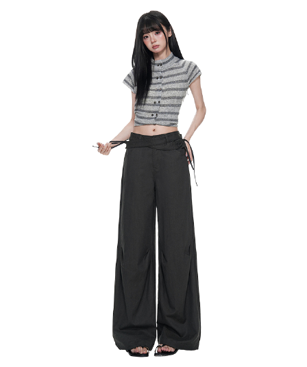 디자인 센스 허리 머리 라이 경기 서울 더블 스트랩 디자인 플리츠 캐주얼 다용도 슬랙스 모통이 칼 바지